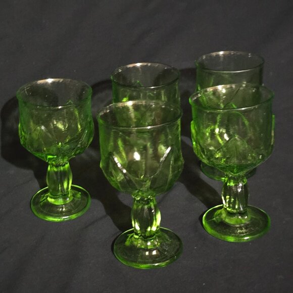 Vtg 1970's USA Franciscan Cabaret Green Glassware Water Goblet 6" (x5) - Picture 3 of 7